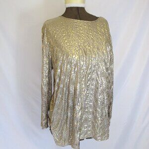 Jessica Michelle beige and gold blouse  L